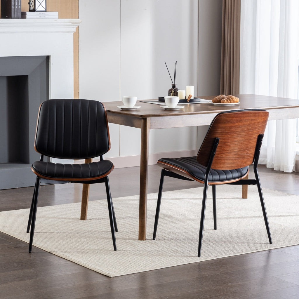 Dining Chairs Set of 2 Mid Century Modern Retro Faux Leather Chair with Walnut
