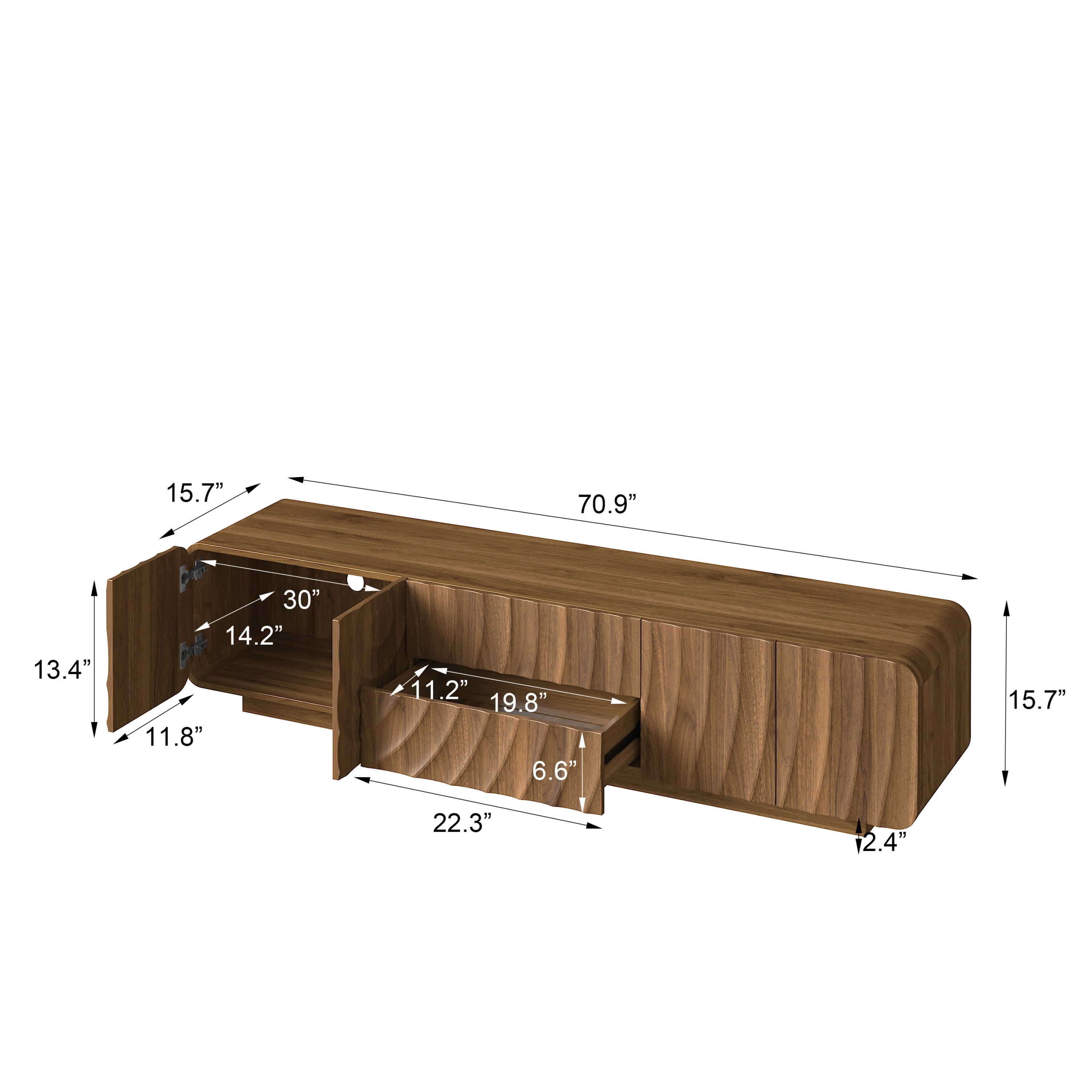 Mid-Century Walnut TV Stand Floating Base for 85" TVs