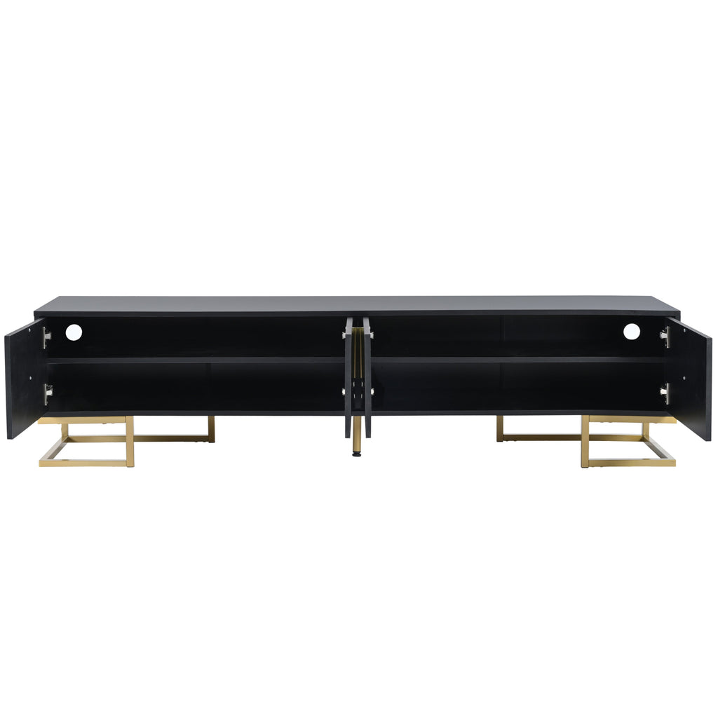TV Stand Modern Black Gold Geometric Door MDF Adjustable Shelves Fits 80 In