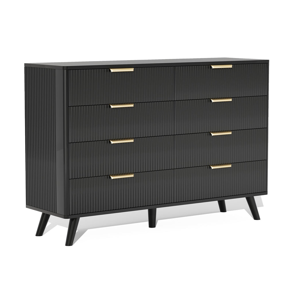 Dresser Boho 8-Drawer Black Particle Board Fluted Wave Relief 47.2x35.4 In
