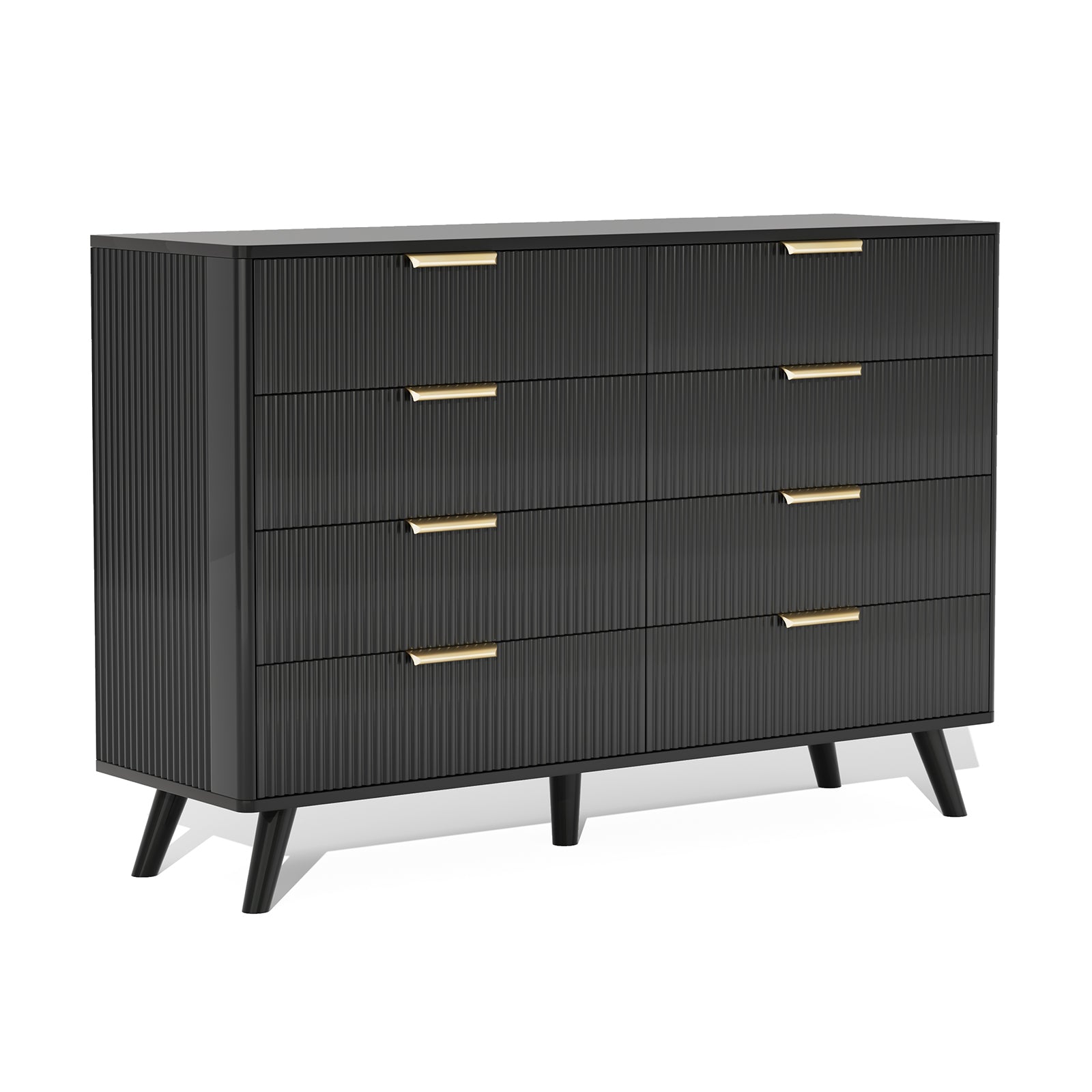 Dresser Boho 8-Drawer Black Particle Board Fluted Wave Relief 47.2x35.4 In