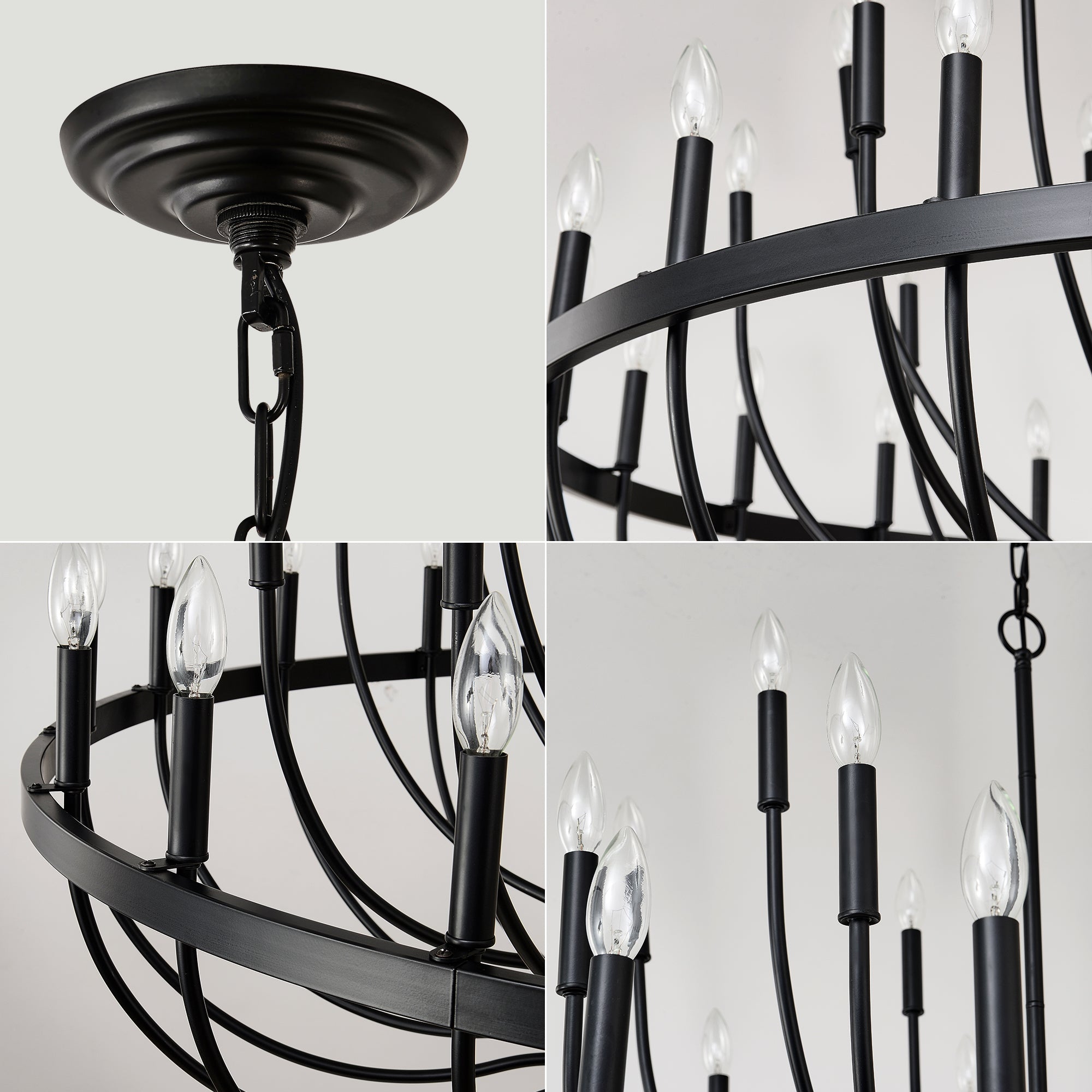 Chandelier 36-Light Black Industrial Iron Candle Farmhouse Pendant