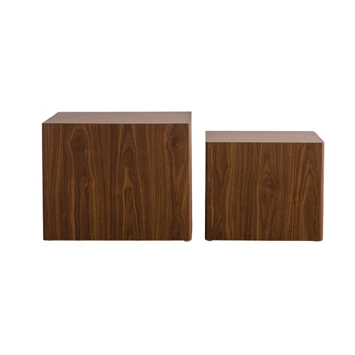 Set of 2 Walnut Cube Nesting Coffee Tables, MDF Wood Grain, Fully Assembled