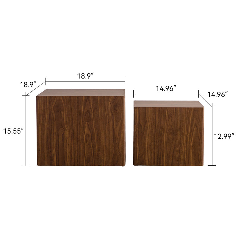 Set of 2 Walnut Cube Nesting Coffee Tables, MDF Wood Grain, Fully Assembled