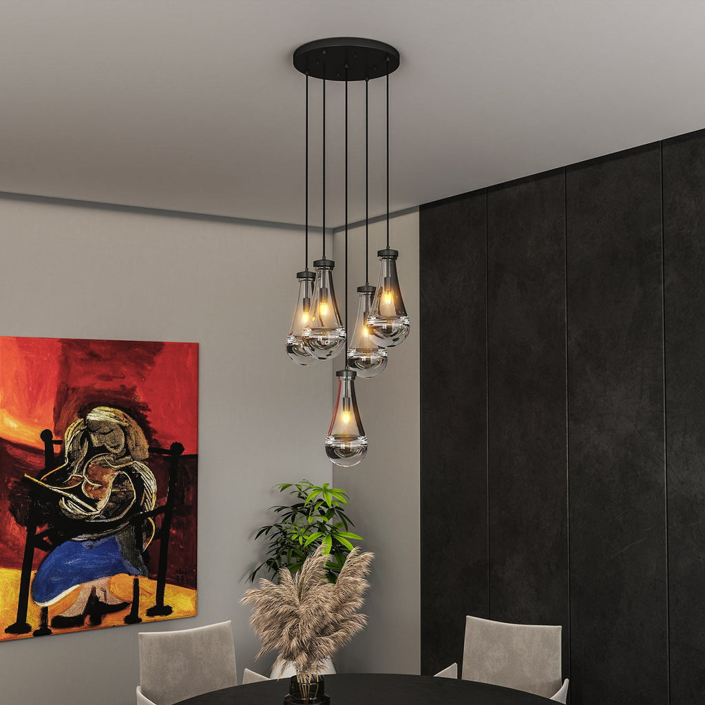 Chandelier 5-Light Cluster Pendant Black High Ceiling Adjustable E12