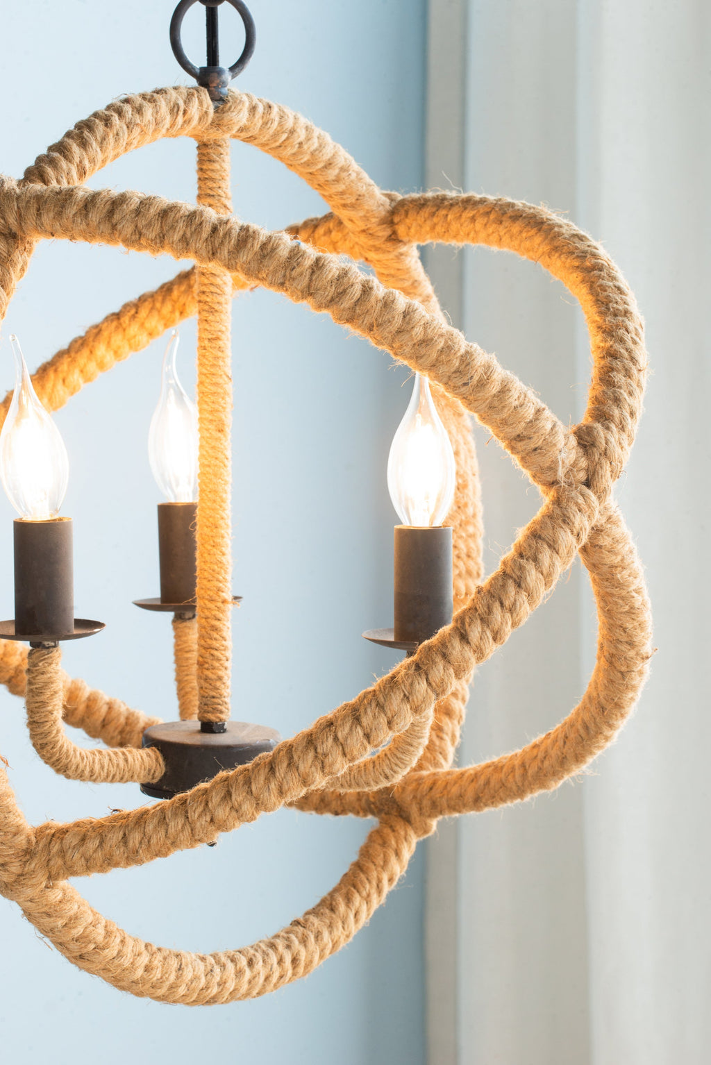 Chandelier 3-Light Farmhouse Rope Globe Hanging Adjustable Chain