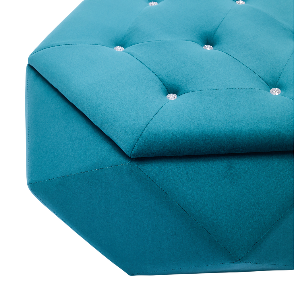 Elegant Velvet Polygon Diamond Tufted Storage Ottoman, Blue
