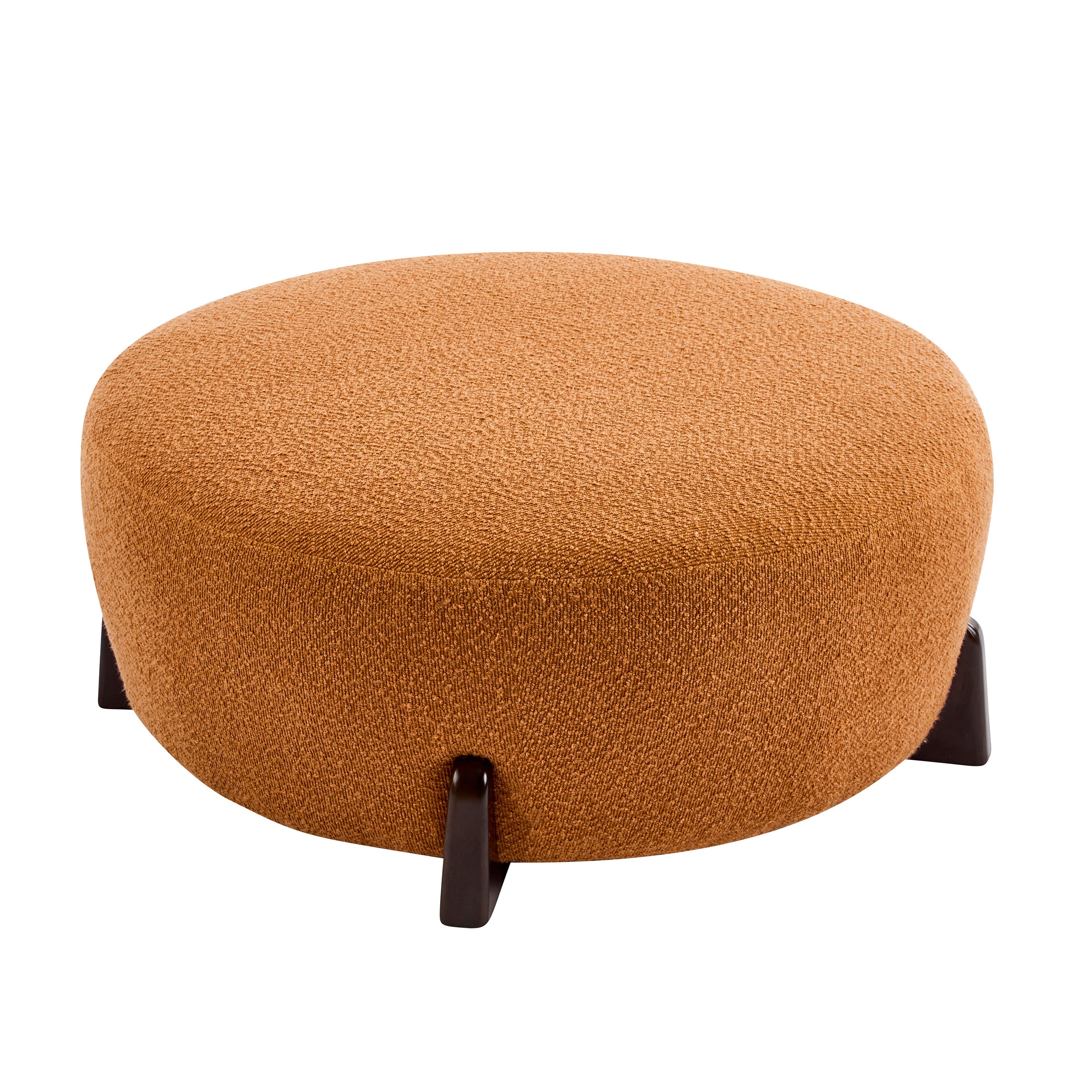 Modish Round Ottoman Boucle Top Splayed Rubberwood Legs, Pumpkin Orange