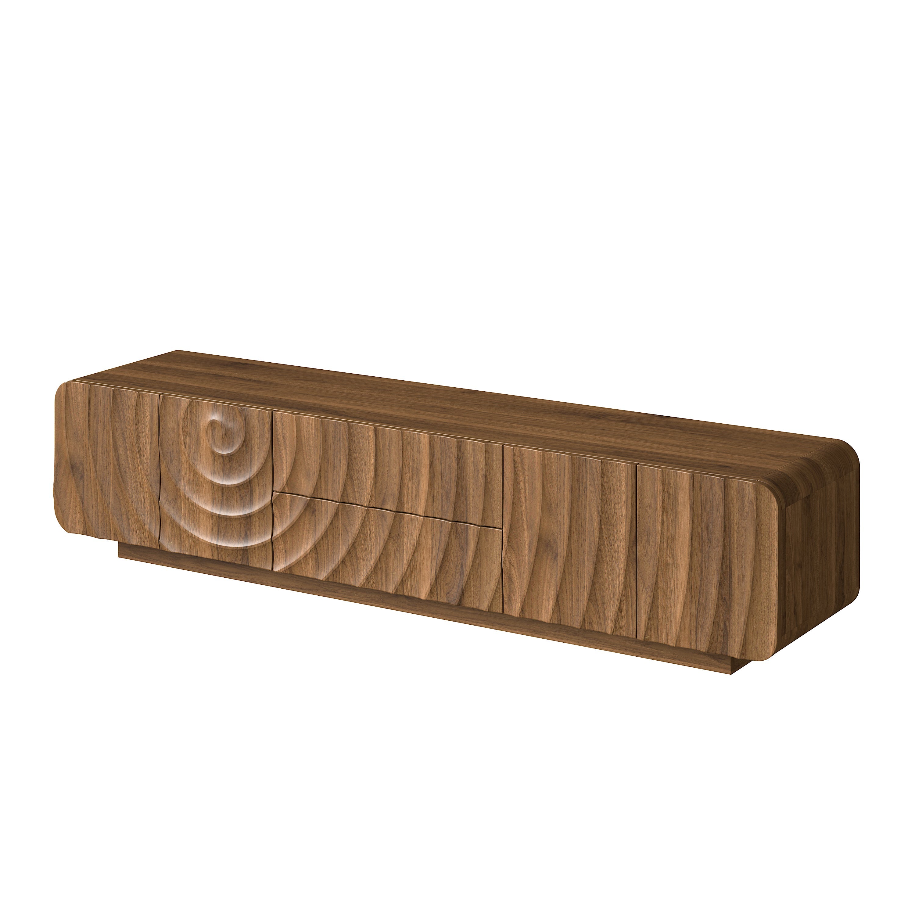 Mid-Century Walnut TV Stand Floating Base for 85" TVs